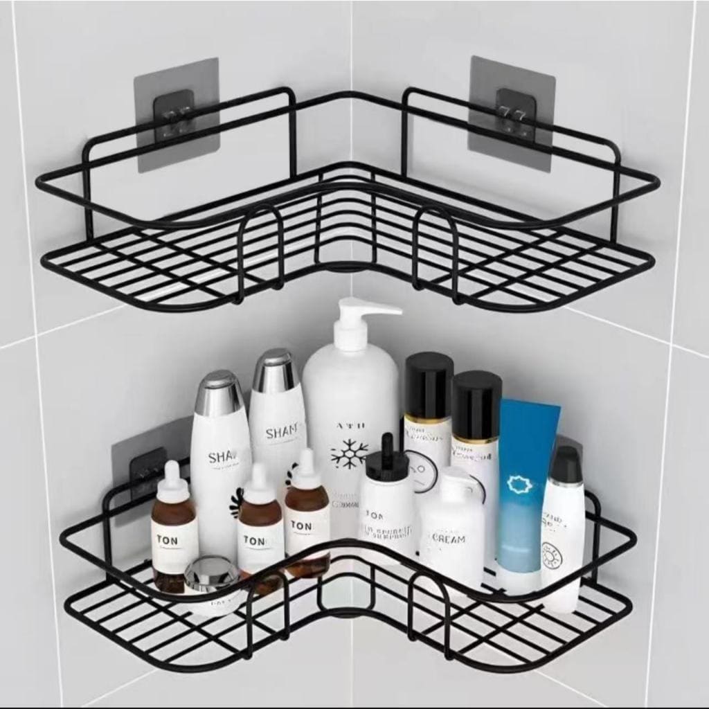 Kit com 2 Prateleiras Organizadoras de Canto – Fixação Adesiva Sem Furos