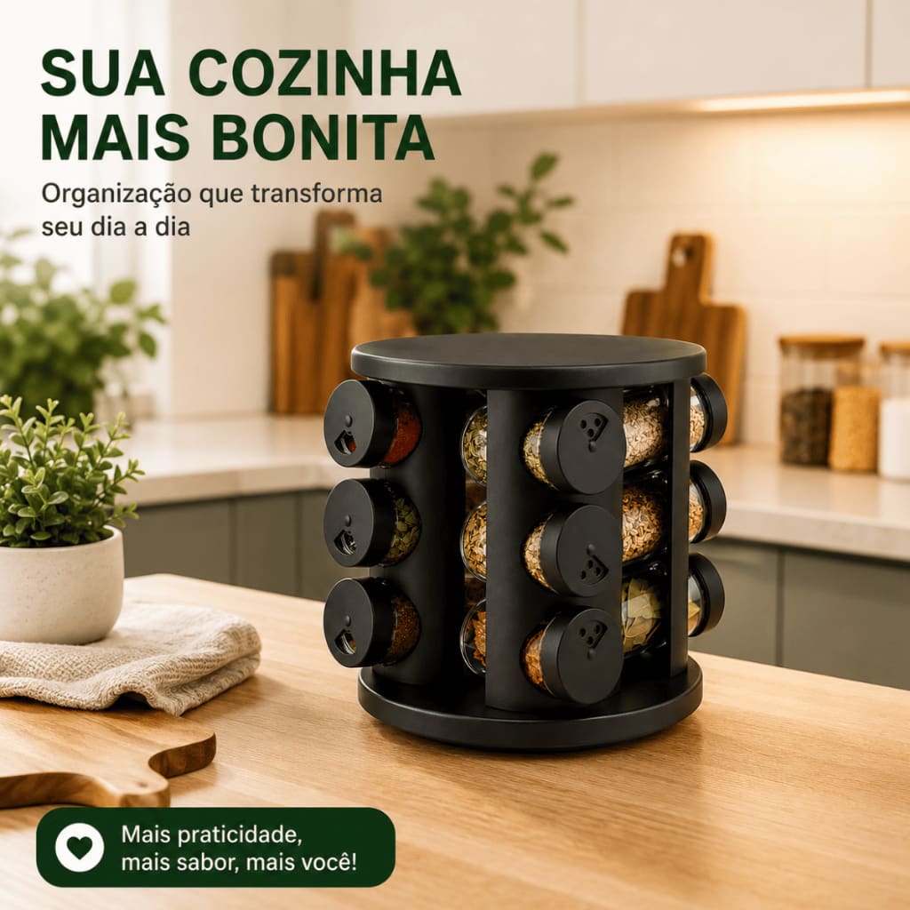Porta-Temperos Giratório com Potes de Vidro